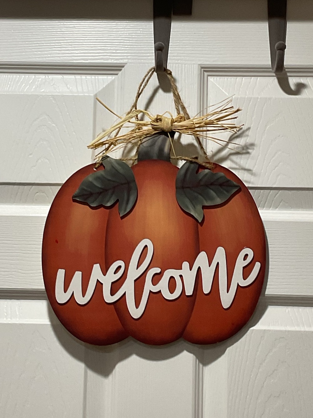 Welcome Pumpkin Door Hanger - Orange Home Holiday Decor Thanksgiving Halloween